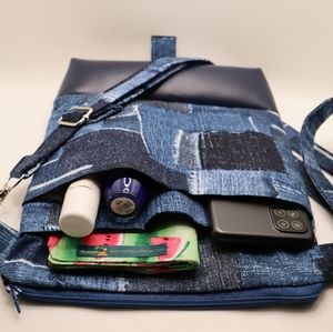 3in1 Shoulder Crossbody Backpack (handmade) "Patchy Cool Jeans"